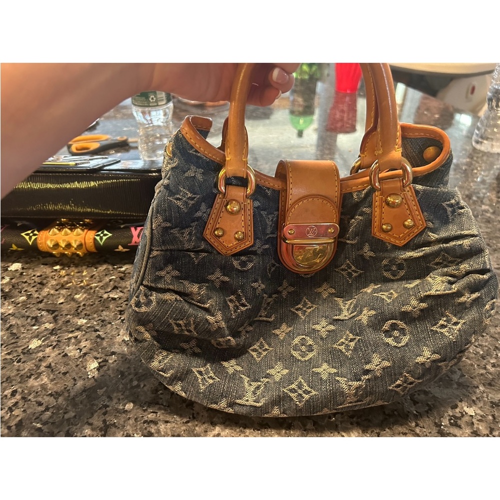 Louis Vuitton Denim Shoulder Bag with Tan Accents